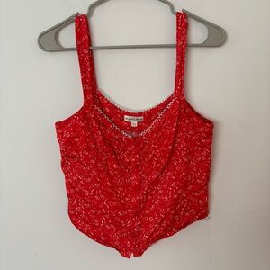 for love & lemons red and white floral button up corset tank top.❤️